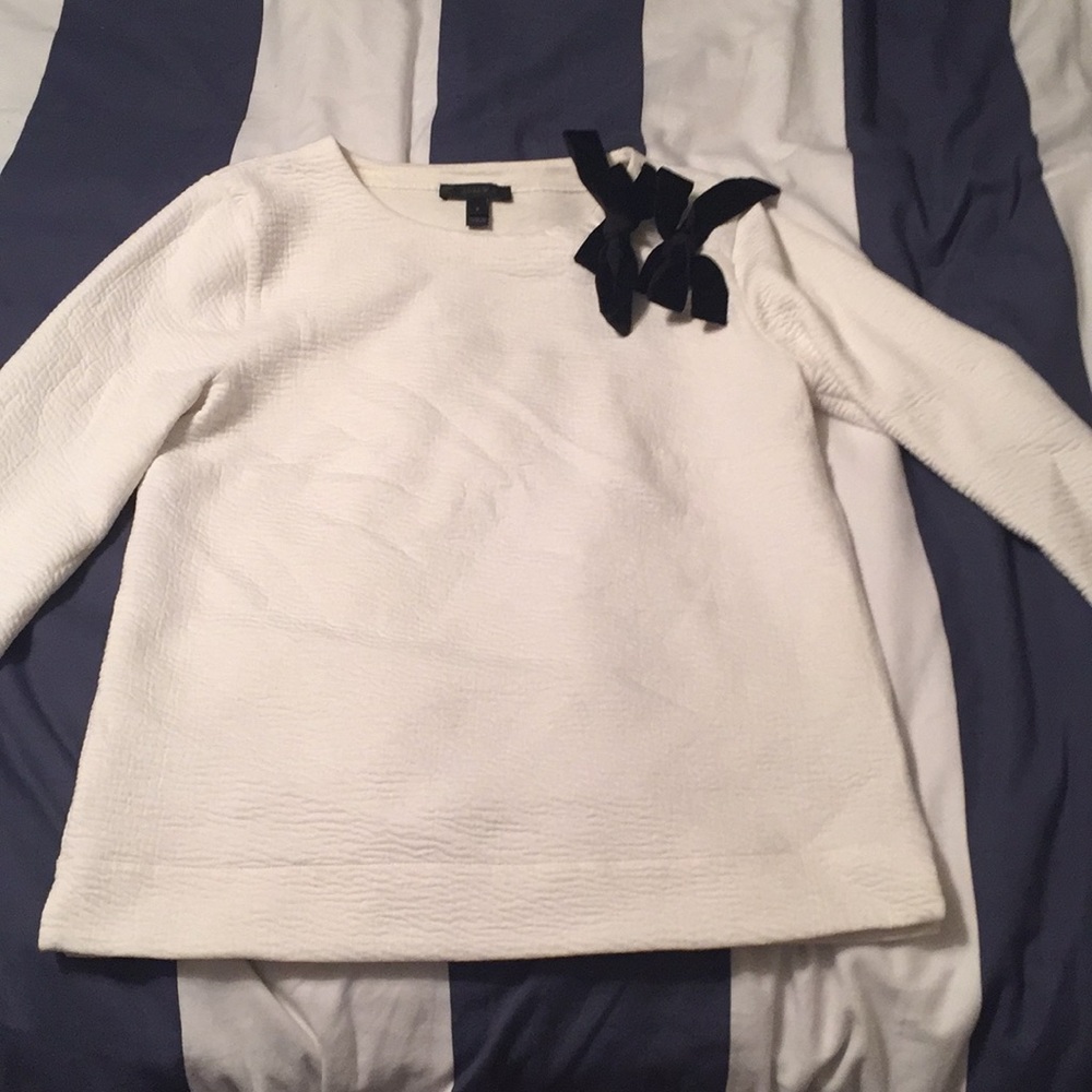 Jcrew white 3/4 sleeve top w black velvet bows